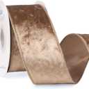 Ribbli Camel Velvet Wired Ribbon 2.5 Inch Crushed Velvet Christmas Ribbon for Gift Wrapping Christmas Tree Decoration Crafts Wreaths Supplies-Continuous 10 Yards - Camel
