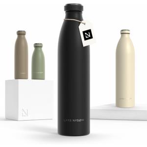 LARS NYSM Stainless Steel Insulated Water Bottle 12oz 17oz 25oz 34oz 51oz | Insulated Thermo Flask for Hot and Cold Beverages | Leakproof Drinking Bottle (Carbon Black, 33.9oz) (33.8 Ounces)
