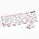 RECCAZR Wireless Keyboard and Mouse Combo, Full-Sized Quiet Wireless Keyboard and Adjustable DPI Mouse, 2.4GHz USB Receiver, Keyboard and Mouse for PC, Windows, Desktop, Laptop (Pink and White-B)