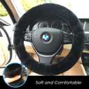 Andalus Brands Luxury Fluffy Car Steering Wheel Covers Genuine Merino Sheepskin, Soft Fuzzy Car Steering Wheel Cover for Women, Universal 14.5-15" Size, Plush Fur Cute Auto Accessories, Black