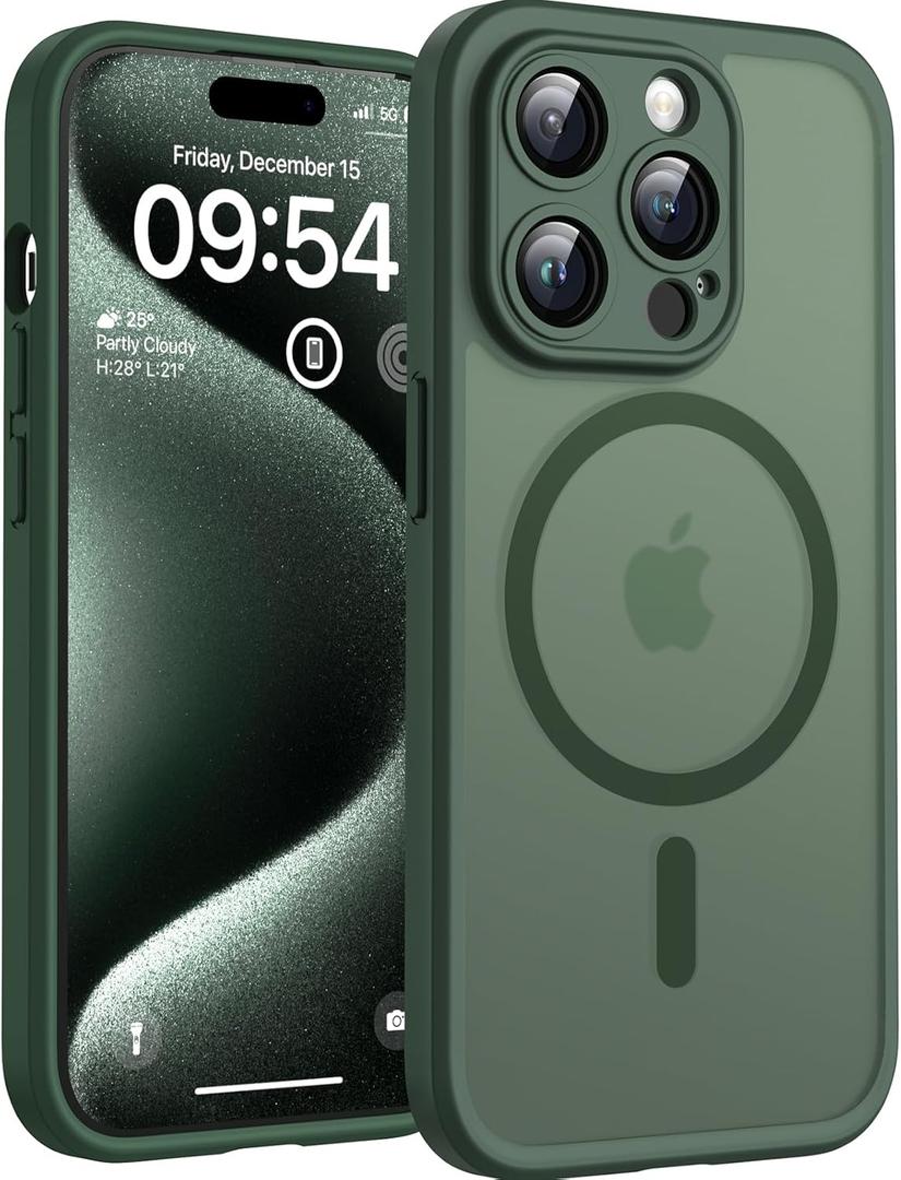 TOCOL for Phone 15 Pro Case, Compatible with Magsafe Charger, Full Camera Protection, Drop Protection, Translucent Matte Phone Case for iPhone 15 Pro 6.1 inch (Alpine Green)
