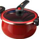 Nonstick Ceramic Coated Sauce Pan with Lid Red Crock Pot with Twist & Lock Handles, Micro Pressure Cooker Versatile stock pot with lid, Bottom Big Soup Canning Pots,Simmer Pot (RED, 5.5Quarts)