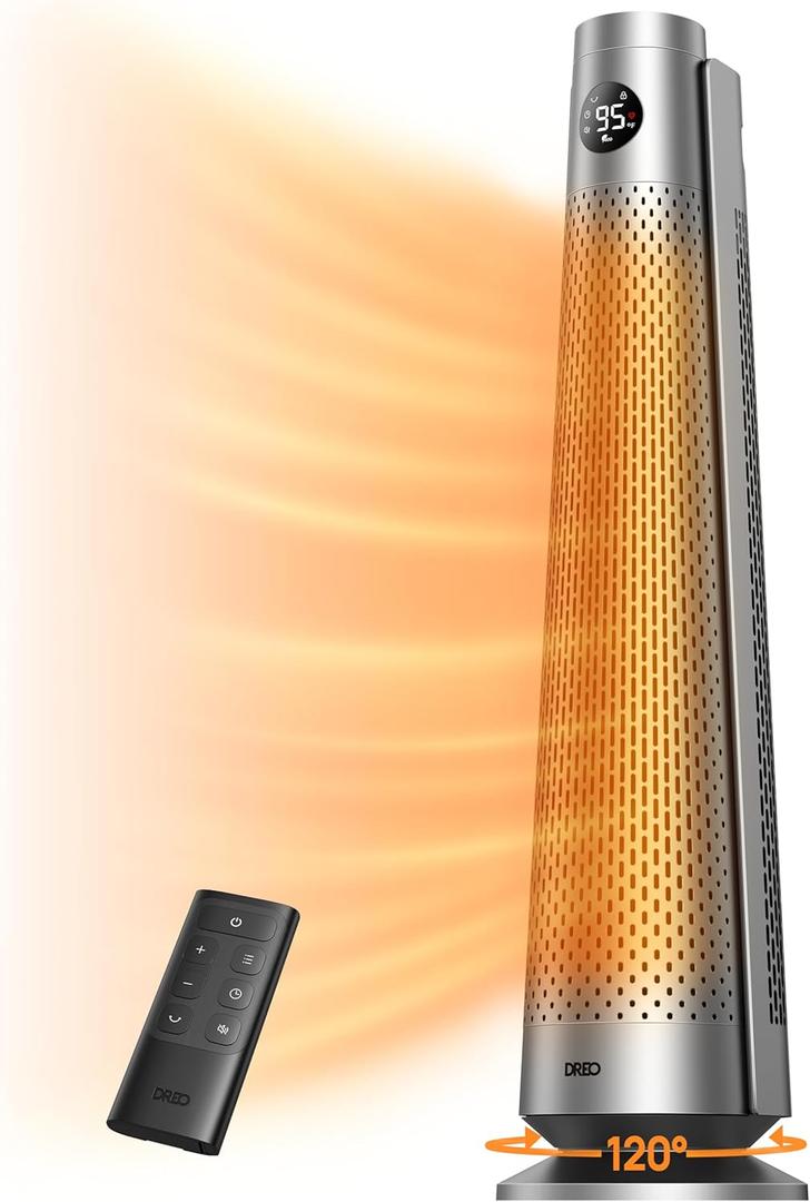 Dreo Space Heater Indoor, 30" Electric Heaters with Remote, 120 Oscillation, Adjustable Thermostat, 5 Heat & 3 Fan levels, 8 Safety Protections, 25dB Quiet, 1-12H Timer, Large Room Bedroom, Silver (Silver)