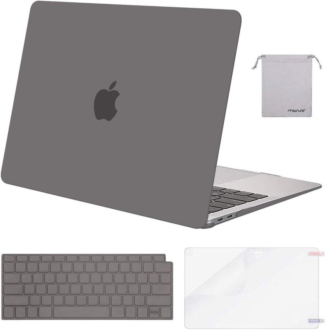 MOSISO Compatible with MacBook Air 13 inch Case M1 Chip 2021-2018 Release A2337 A2179 A1932, Plastic Hard Shell&Keyboard Cover&Screen Film&Storage Bag for MacBook Air 13.3 inch Case, Gray
