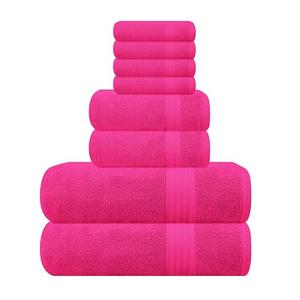 GLAMBURG Ultra Soft 8-Piece Towel Set - 100% Pure Ringspun Cotton, Contains 2 Oversized Bath Towels 27x54, 2 Hand Towels 16x28, 4 Wash Cloths 13x13 - Ideal for Everyday use, Hotel & Spa - Hot Pink