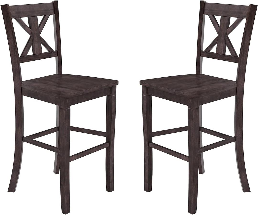 Flash Furniture Farmhouse Barstool, Gray Wash Walnut, 2-Pack | Commercial Use, Solid Wood Frame, 360 Swivel Seat, Integrated Footrest, Set of 2