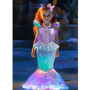 Girls Mermaid Costumes With Bag Little Mermaid Dress for Kids with Accesseries (XXL6-7T, Green+purple)