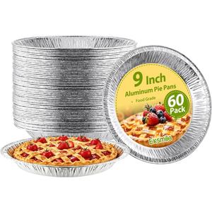 60 Pack 9 Inch Disposable Aluminum Pie Pans - Round Foil Pie Tins, Foil Plates, Takeout Food Containers for Tart Baking, Cooking, Reheating, Roasting