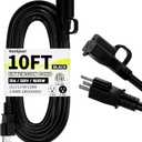 16/3 Black Indoor Outdoor Extension Cord 10 Ft Waterproof, Extension Cord with 3 Prong Grounded Plug,13A 1625W 16AWG SJTW, Flexible Weatherproof Power Cable for Offices, Gardens and Lawns