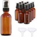 12Pack 2oz Amber Glass Pump Bottles, 60ml with Black Pump, Empty Refillable Travel Small Container For Lotion Cream Essentil Oil Shampoo (2oz)