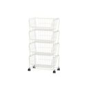 PUSDON Stackable Metal Storage Carts, Dual Use Shelf for Kitchen Fruit Vegetable Baskets with Wheels, Storage Rack for Living Room, Home & Office, Standard White 4 Tiers