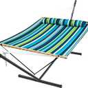 SUPERJARE Hammock with Stand, 2 Person Quilted Outdoor Hammock, Detachable Pillow & Bamboo Spreaders, Portable Hammock with Carrying Bag, Heavy Duty Stand, Perfect for Outside, Patio, Dark Cyan