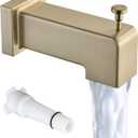 Slip On Diverter Tub Spout, Sleek Square Design for Bathroom, Fits 1/2" Copper Pipe (5/8" OD), Child-Safe Rounded Edges, Easy Installation, Brushed Gold