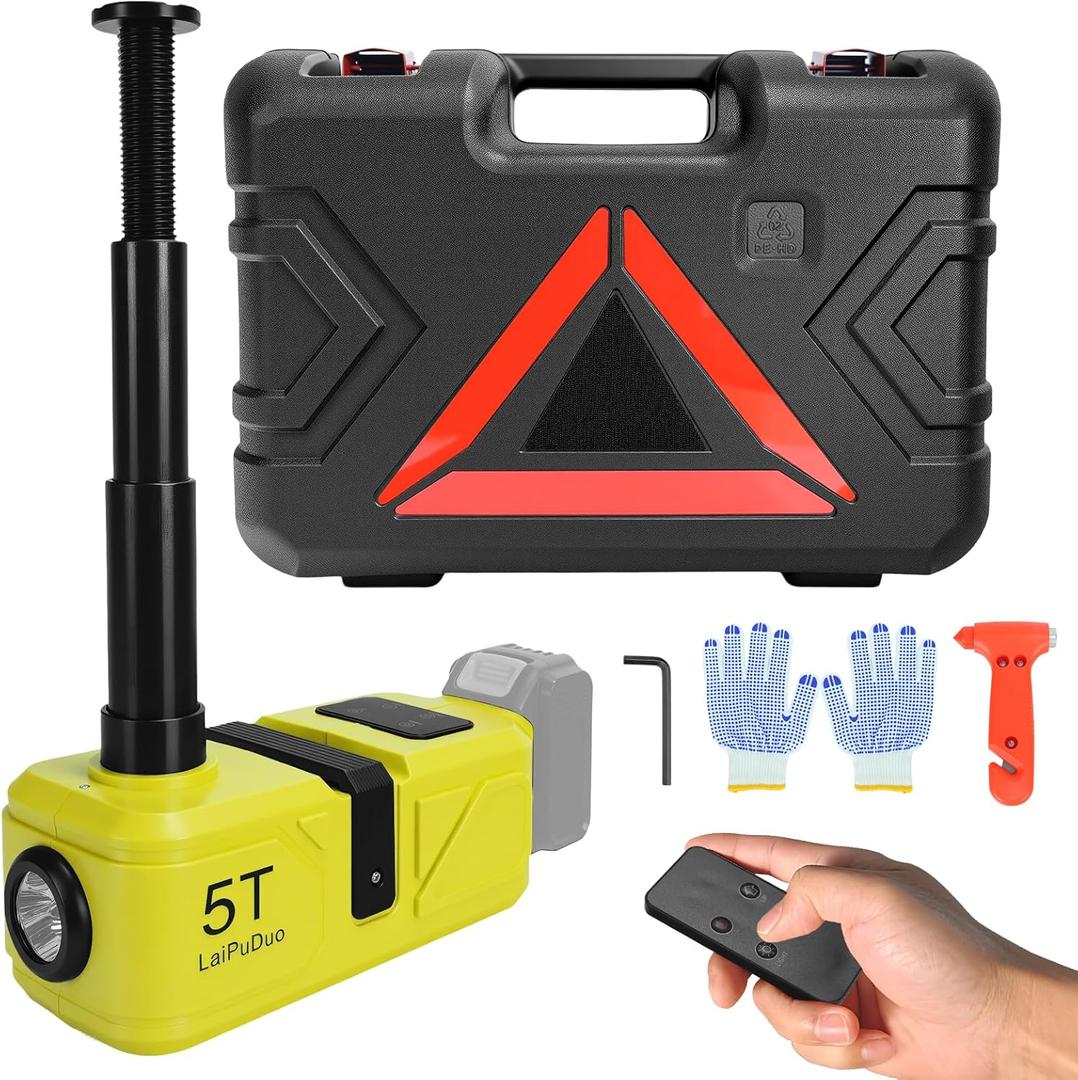 Cordless Electric Car Jack Kit for Dewalt 20V Battery, Cordless Remote Control 5 Ton Hydraulic Car Jack with LED Light for Sedan, SUV,MPV,Truck (No Battery)