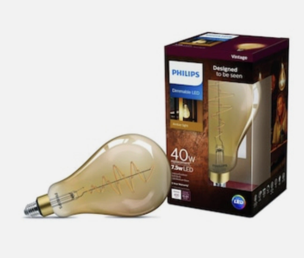 Philips 40Watt Equivalent A50 Dimmable Vintage Glas Edison LED Large💡Bulb 2000K