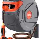 100FT Retractable Garden Hose Reel 1/2 Inch, Wall Mounted Heavy Duty Water Hose with Auto-Lock & 9-Pattern Nozzle, 180° Swivel, Slow Return System — UV Resistant Outdoor Storage