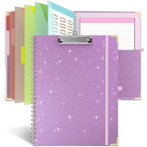 Clipboard Folio with Storage Clipboards Padfolio Notebook for Letter Size (11" x 8.5"), Clipboards with 10 Pockets and 5 Folders Nursing Teacher School Essentials (Purple)