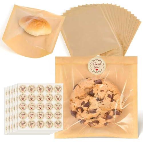 160 Pack Cookie Bags for Packaging with Seal, 7.5 x 7.1 Inch Bakery Bags with Window, Grease Resistant Donut Bags To Go for Cookies Packaging Treat, Scone, Brownie, Snacks