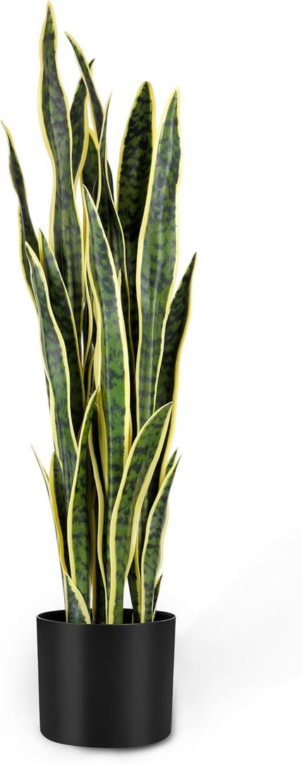 Artificial Snake Plant 25Inch Fake Sansevieria Faux Silk Potted Plant Artificial Mother in Law Tongue Plant for Indoor Outdoor Home Office Garden Decor Yellow