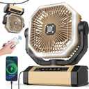 Rechargeable Camping Fan - 9-Inch Battery Operated, 10000mAh(30Hrs) Auto Oscillating Fan with Remote/Light, 4 Speeds, 4 Timing, Outdoor
