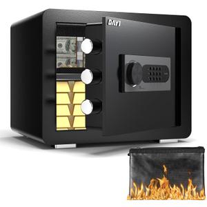 DAYI Safe Box, 0.8 Cubic Feet Home Safe with Fireproof Waterproof Bag, Security Safe Box for Money Cash Valuables, Digital Electronic Keypad, Dual Alarm System, Removable Shelf - D-25 DAYI Safe Box, 0.8 Cubic Feet Home Safe with Fireproof Waterproof Bag, Security Safe Box for Money Cash Valuables, Digital Electronic Keypad, Dual Alarm System, Removable Shelf - D-25