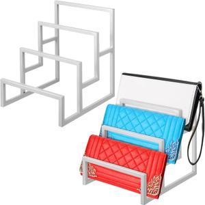 DoubleFill 2 Pack Purse Organizer for Closet Display 3 Layer Riser Stand Clutch Purse Organizer Display Metal Wallet Rack for Handbag Home Retail Boutique Store Supplies (Silver)