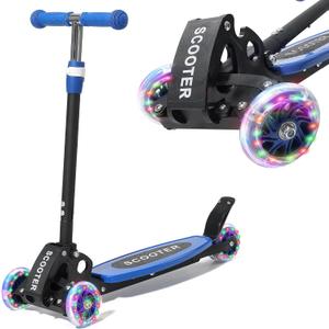 Toddler Scooter, 3 Wheels for Kids 2-7 Year Old LED Lighted, Folding Lean-to-Steer Kids Scooter with 3 Adjustable Handlebar for Boys Girls, Blue