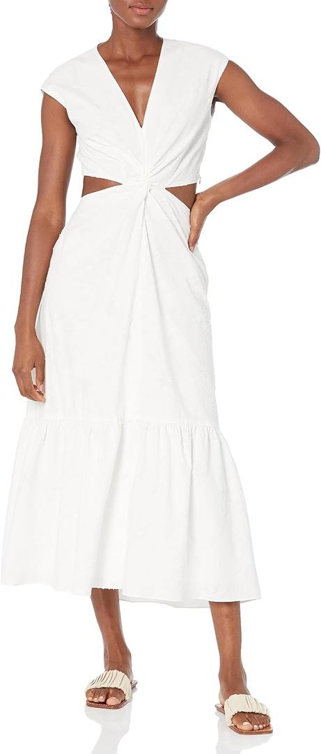 Club Monaco Women's Tiered Twist Dress (14, White/Blanc)