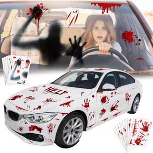 Lincia 19 Sheet Halloween Car Decorations Bloody Handprint Stickers DIY Halloween Car Accessories Horror Cars Decal Scary Blood Clings for Headlight Window Taillight Home Decor Office Party Supplies