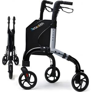 Premium 3 Wheel Rollator Walker for Seniors, Lightweight Foldable Elderly Three Wheeled Rollator with Storage Bag, Aluminum Mobility Aid Rolling Walker (Gray)