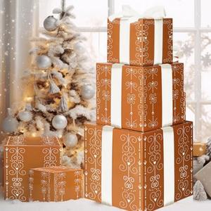 Epakh 3 Pack Gingerbread Cookie Boxes Decoration Large Christmas Stacking Boxes with Lids for Gingerbread Cookie Decorative Nesting Storage Gift for Xmas Holiday Birthday Party Gift Decor Supplies