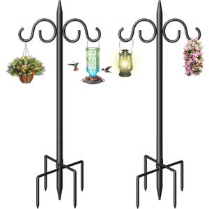 Double Shepherds Hooks for Outdoor, 76 Inch Heavy Duty Bird Feeder Pole with 5 Prongs Base, Adjustable Shepherds Hook for Bird Feeder, Garden, Weddings, Hanging Plant, 2 Pack