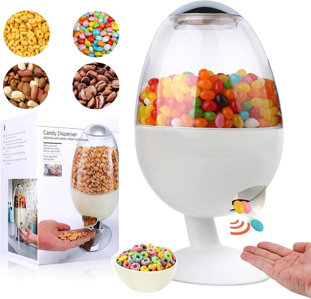 12"Large Automatic Candy Dispenser Machine,Vintage Motion Activated Candy Dispenser Touch Free,3 Distribution Options Desktop Auto Candy Dispenser for Office Desk,Home,Party (White)