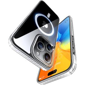 TORRAS Shockproof for iPhone 15 Pro Max Case Clear [Military-Grade Drop][Compatible with MagSafe][Yellowing Resistant] Hard PC Back, White Bumper Phone Case iPhone 15 Pro Max, Clear