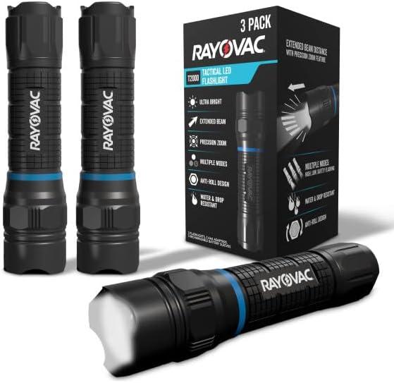 Energizer Rayovac T2000 Tactical LED Flashlights, 400 Lumens (3 Pack), Small Tactical Flashlights Ideal for Everyday Carry, Camping, Work, and Emergencies (Batteries not Included)