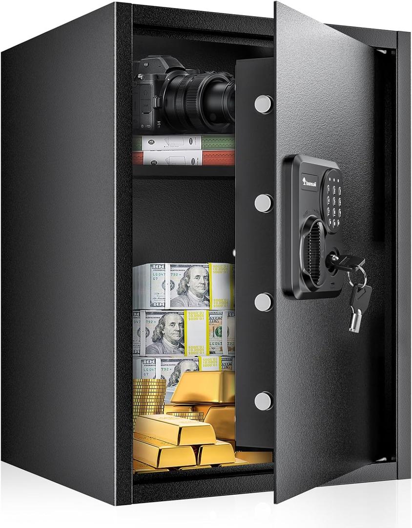 Bonsaii 1.8 Cubic Feet Security Home Safe with Digital Keypad, Security Box for Jewelry, Cash, Guns | Document Safe (14.2"x12.99"x19.7")