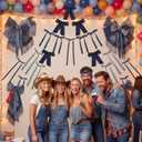 18 Pcs Denim Bow Wall Decoration DIY Bow Photo Backdrops Vintage Blue Jean Bows Wreath Garland Party Decorations for Denim Birthday Baby Shower Bachelorette Wedding Anniversary Bedroom Decor