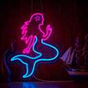 Mermaid Neon Sign for Wall Dcor Dimmable LED Bar Beer Neon Light USB Powered Neon Art Signs Decor (Pink+Blue)