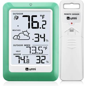 Indoor Outdoor Thermometer Wireless, Temperature Humidity Monitor Battery Powered Inside Outside Thermometers with 330ft Range Remote Sensor(Green)