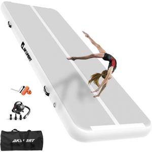 AKSPORT Gymnastics Air Mat Tumble Track Tumbling Mat Inflatable Floor Mats with Air Pump for Home Use/Tumble/Gym/Training/Cheerleading/Parkour/Beach/Park/Water (10ftx3.3ftx4inch, White)