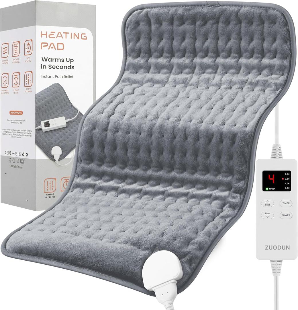 Heating Pad for Back, Neck, and Shoulder Pain Relief, Electric Heat Pad with 6 Heat Levels, Moist Heat Option, Auto Shut-Off, Fast Heating, Soft Grey Heating Pad Gift for Men & Dad (12.1 x 24.1 Inch, Mist Gray)