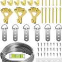 Heavy Duty Picture Hanging Kit, Wall Hanging Kit Support 10-100lbs with Picture Hanging Wire, D-Ring, Screws, Hanging Hooks,Level. 40 Feet (12M) Picture Hanging Wire Hangers