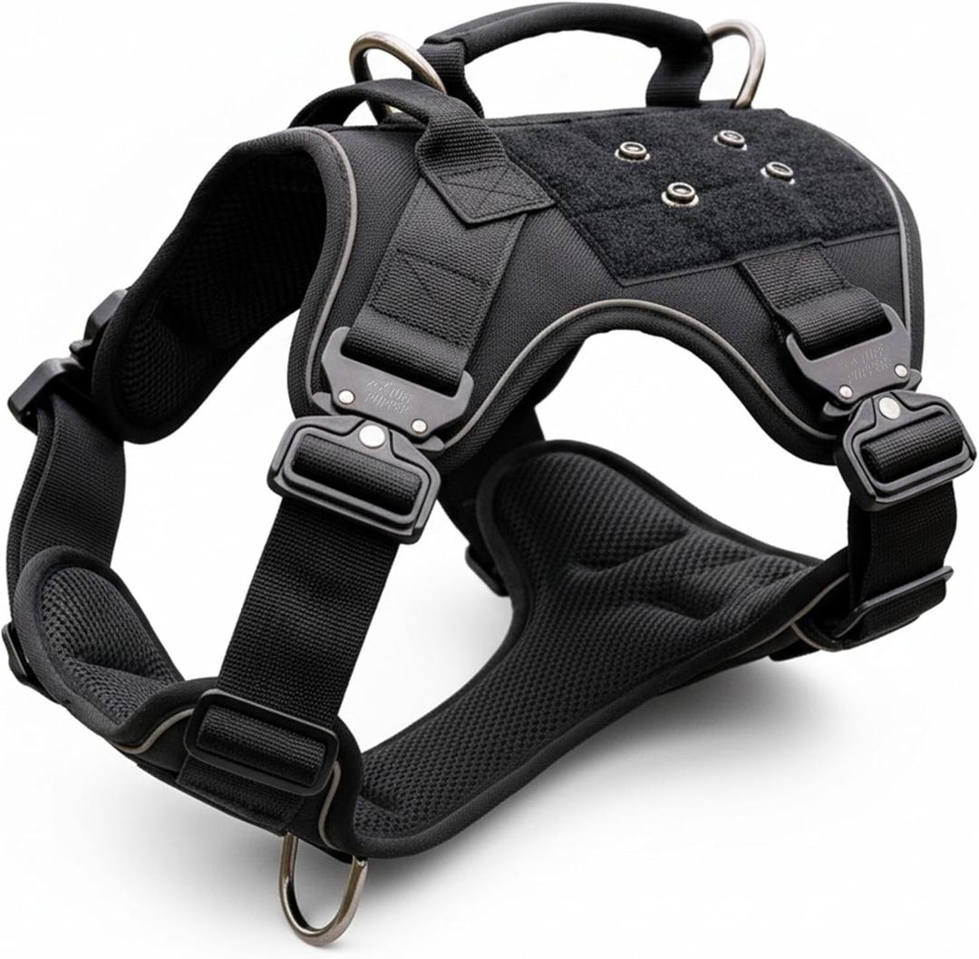 Tuff Pupper Elite Tactical Dog Harness | Dual Control Handles | Front & Back D-Rings | Fully Adjustable | Military Cobra Buckles | Heavy Duty Nylon Vest | Reflective MOLLE Dog Harness for Medium Dogs (M)