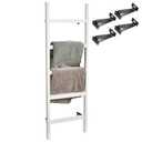 FUIN Wall Mounted 57in Wooden Blanket Ladder Living Room Decorative Farmhouse Quilt Display Holder Rustic Wood Towel Rack for Bathroom, White