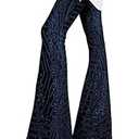 BLENCOT Women's Glitter Sequin Wide Leg Palazzo Pants High Waist Bell Bottoms Night Club Flared Trousers Navy Blue S