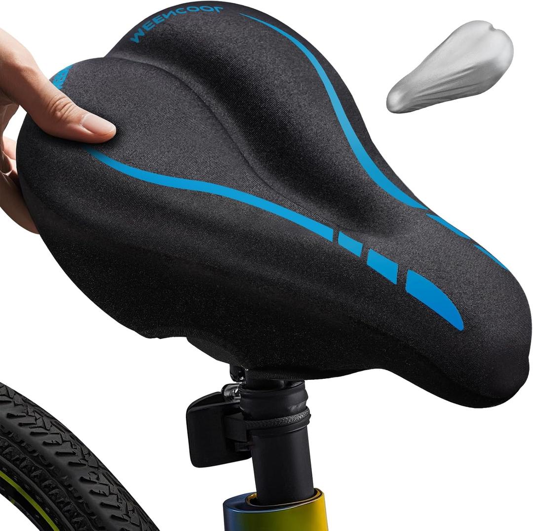 Bike Seat Cushion - Gel Padded Bike Seat Cover for Men Women Comfort, Adjustable Velcro Secure Bicycle Seat Cushion Compatible with Peloton, Indoor & Outdoor Bicycle Seat(11"x7") (BLUE)