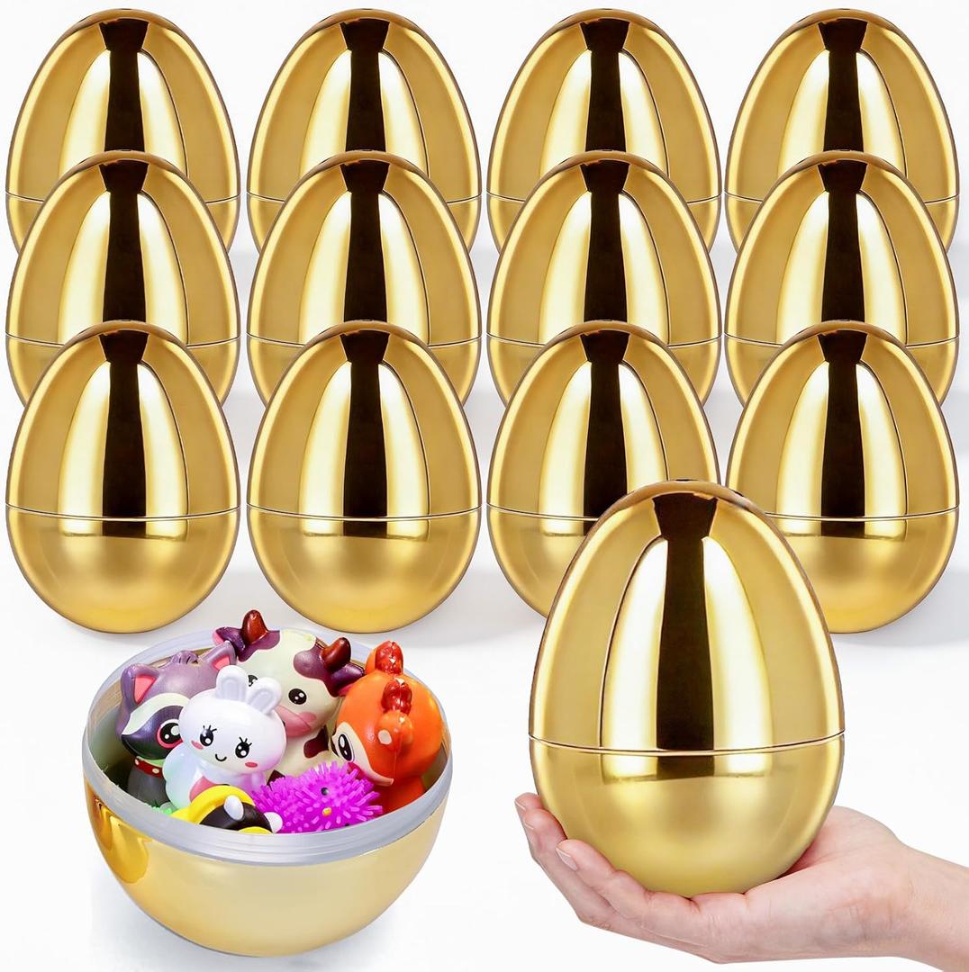 MGparty Jumbo Golden Easter Eggs 6 Inch 6 Pcs Fillable Large Plastic Empty Gold Easter Eggs Bulk for Easter Egg Hunt Basket Stuffers Party Favors and Decorations