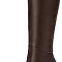 Athlefit Women's Kitten Heel Knee High Boots Square Toe High Heel Sexy Tall Boots with Side Zipper (7.5, Brown)