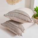 Taupe Tassel Pillowcases, Khaki Standard Pillow Cases Set of 2, Soft Washed Microfiber, Taupe Handmade Tassel Pillow Cover, 2 Pack (Queen, Taupe Tassel)