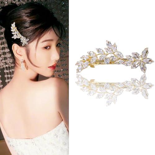 Gold Hair Clips for Women Girls,Rhinestone Hair Clips with Alligator Clip,Bridal Wedding Hair Accessories for Weddings, Engagements,Parties, Bances